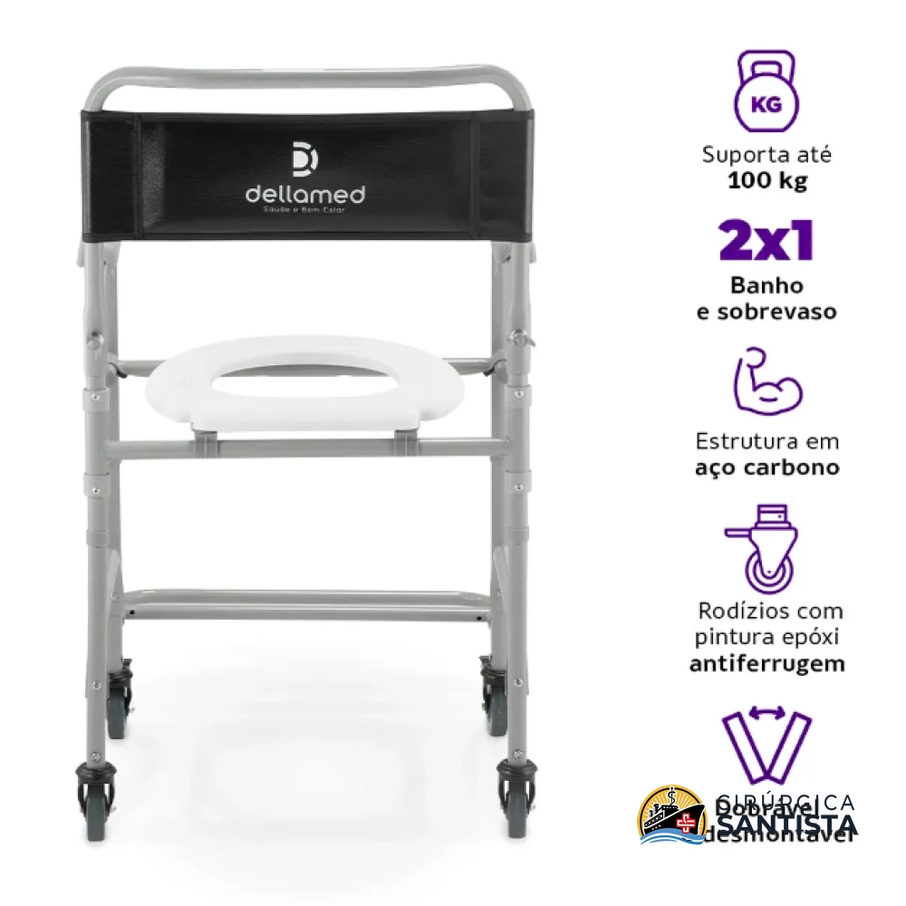 Cadeira de Banho / Sanitária Dobrável e Desmontável - Dellamed D30 - 100kg