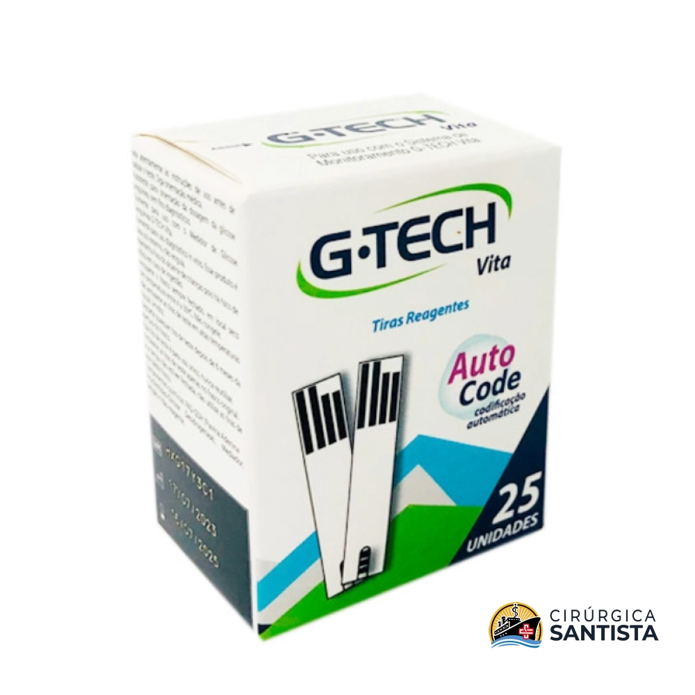Tiras Reagentes G-Tech Vita e Vita Ultra para Monitoramento de Glicose - 25 Unidades