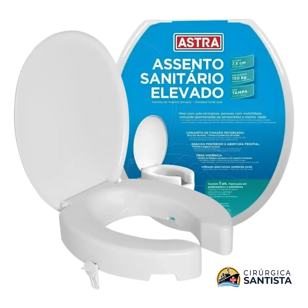 Assento Sanitário Elevado Com Tampa E Trava 7,5cm - Astra