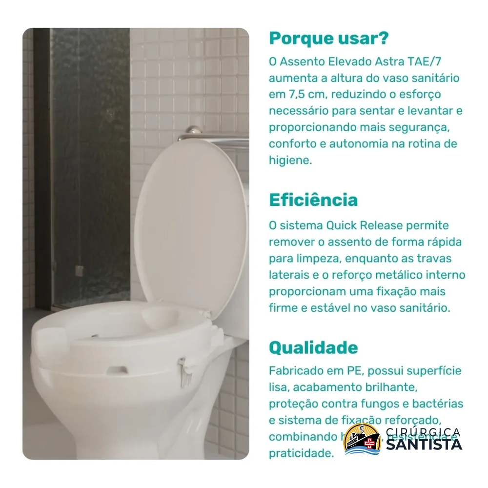 Assento Sanitário Elevado Com Tampa E Trava 7,5cm - Astra - foto 5