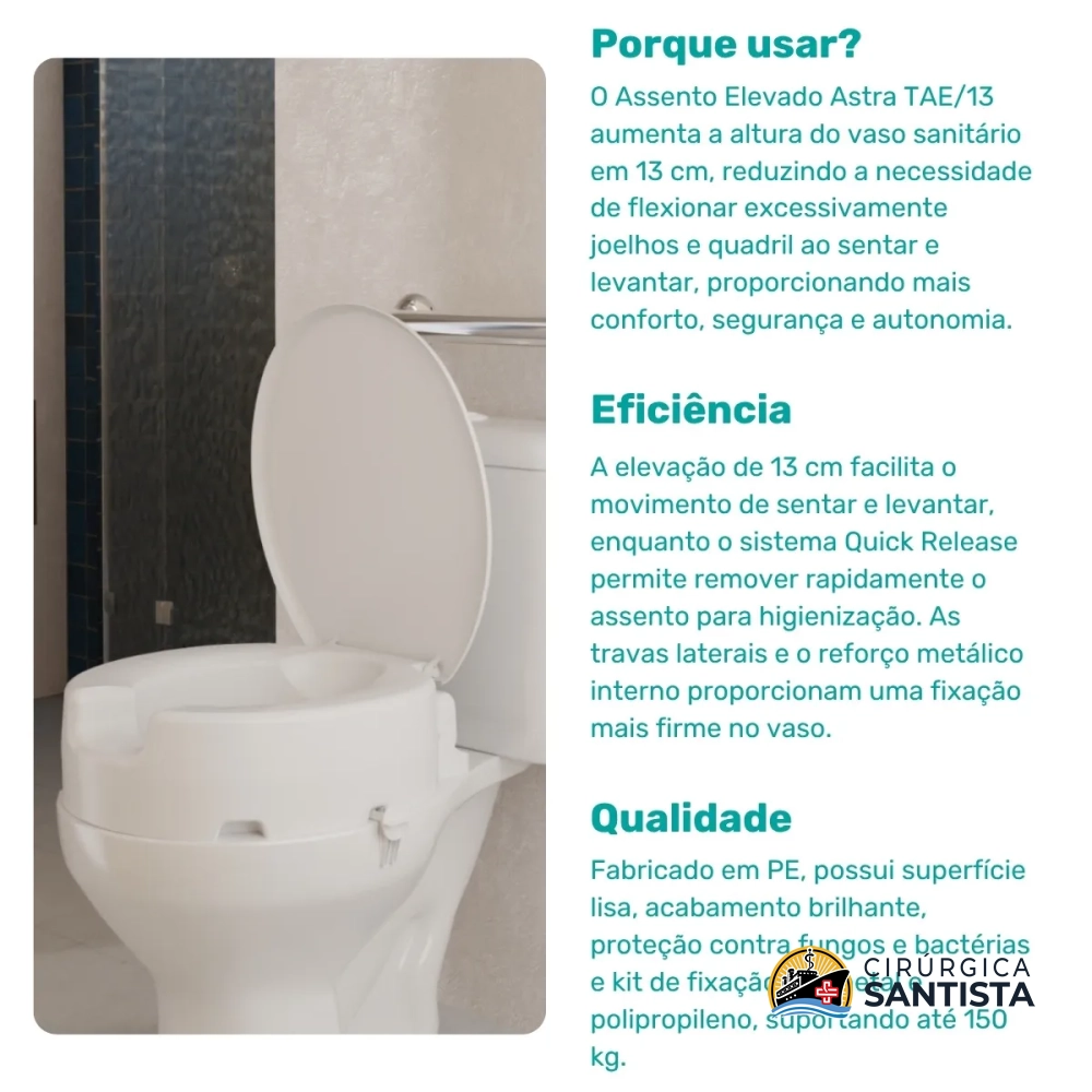 Assento Sanitário Elevado Com Tampa E Trava 13cm - Astra - foto 5