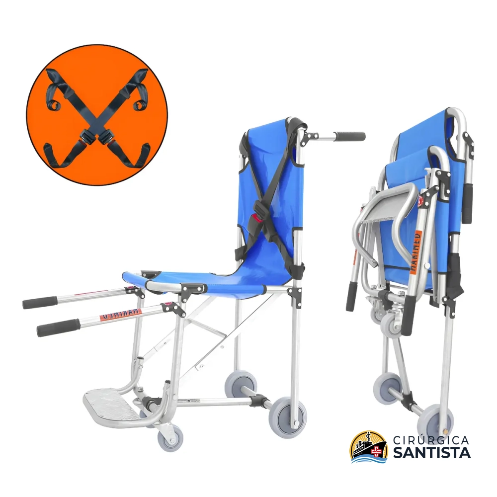Cadeira de Rodas Dobrável para Resgate com Cintos - Marimed - 130kg