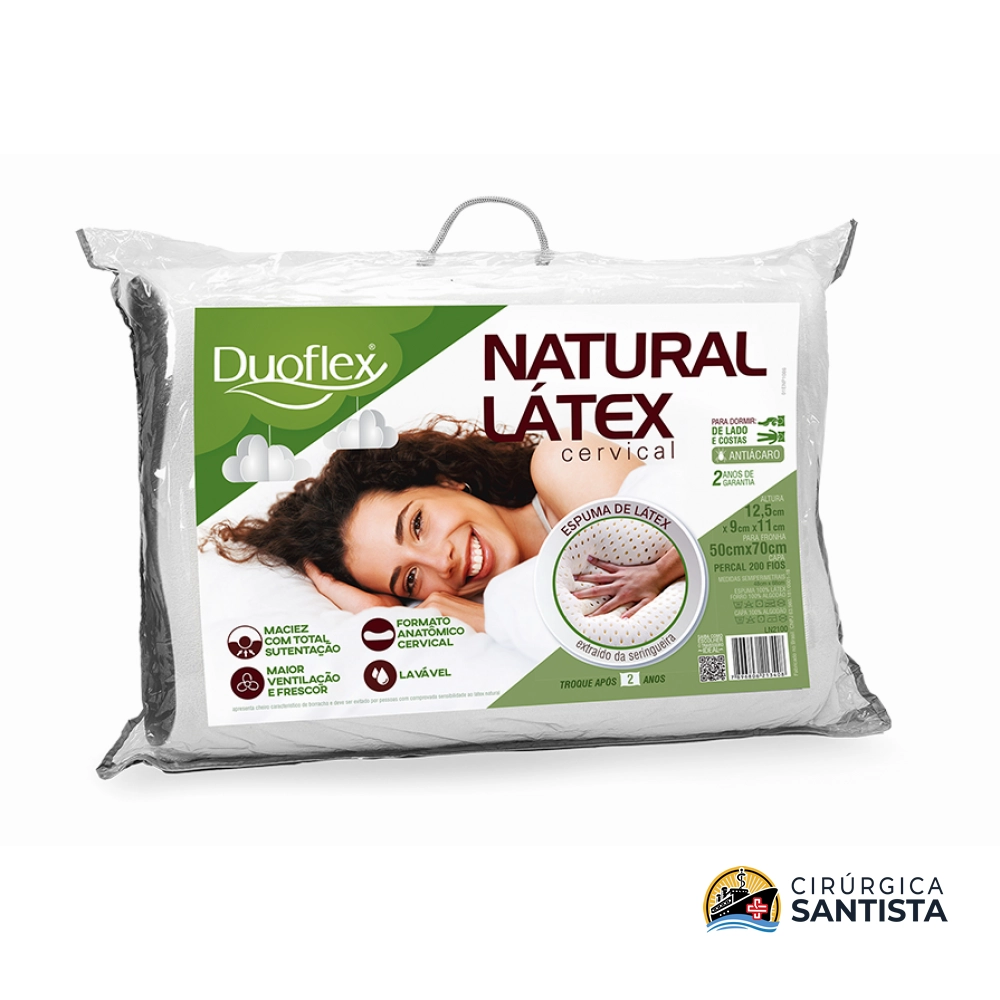 Travesseiro Duoflex Natural Látex Cervical - Branco - 50 x 70 cm - LN2100