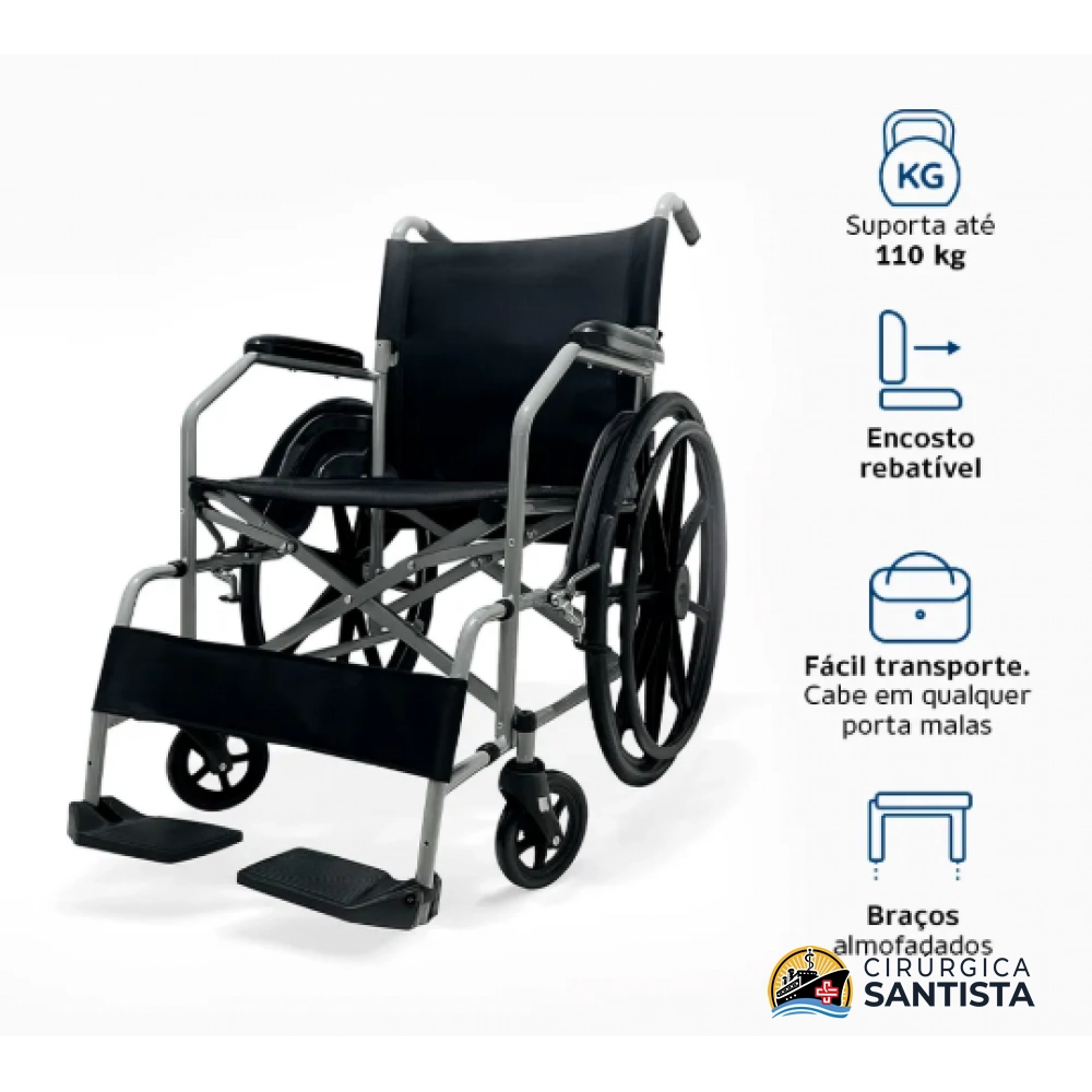 Cadeira de Rodas Com Encosto Rebatível D100 POP - Dellamed - 110kg